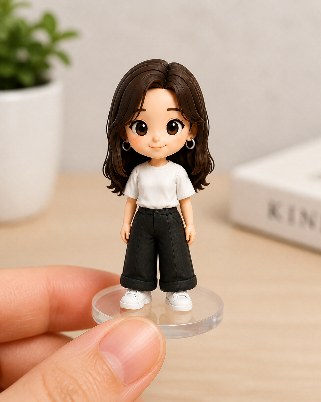 손가락 옆에 놓인 작은 우미 미니어처
